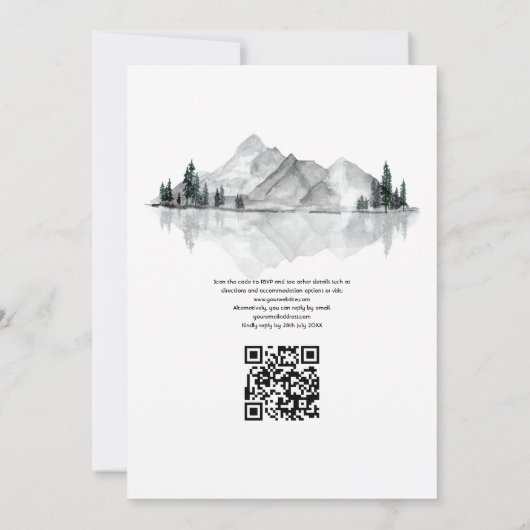 Lakeside Monogram Crest QR Code RSVP Weddenschap Kaart (Achterkant)