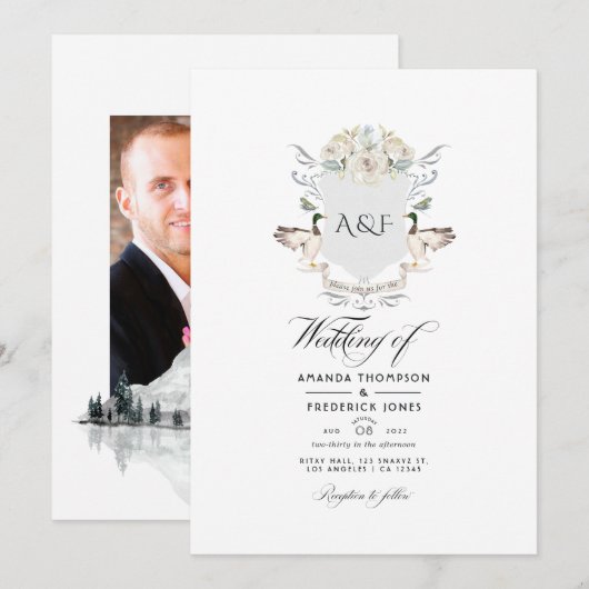 Lakeside Monogram Crest Weddenfoto Kaart (Voorkant / Achterkant)