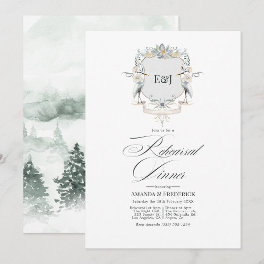 Lakeside Monogram Laurel Crest Proefdiner Kaart (Voorkant / Achterkant)