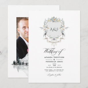 Lakeside Monogram Laurel Crest Wedding Foto Kaart