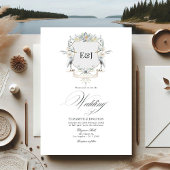 Lakeside Monogram Laurel Crest Wedding Kaart