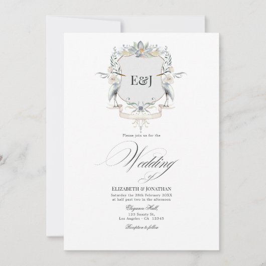 Lakeside Monogram Laurel Crest Wedding Kaart (Voorkant)