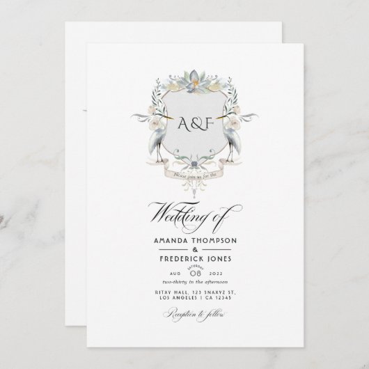 Lakeside Monogram Laurel Crest Wedding Kaart (Voorkant / Achterkant)