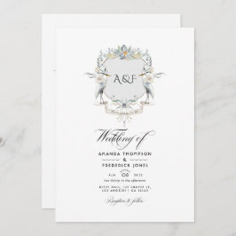Lakeside Monogram Laurel Crest Wedding Kaart
