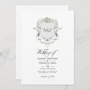 Lakeside Monogram Laurel Crest Wedding Kaart