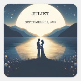 Lakeside Mountain Fun Natuur Bruidsfeest Meer Vierkante Sticker