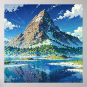 Lakeside Mountain - kleurrijke illustratiestijl Poster (Voorkant)