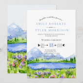 Lakeside Mountain Meadow Wedding Invites © Kaart (Voorkant / Achterkant)