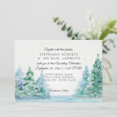 Lakeside Mountain Tall Pines Outdoor Weddenschap Kaart (Staand voorkant)