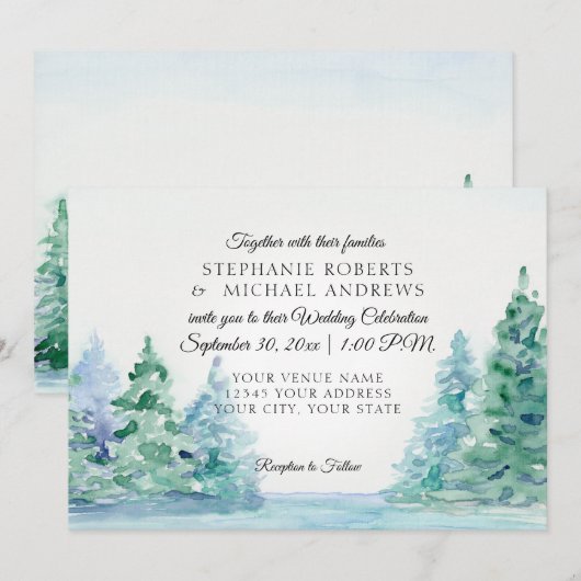 Lakeside Mountain Tall Pines Outdoor Weddenschap Kaart (Voorkant / Achterkant)