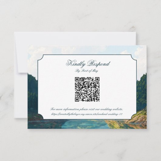Lakeside Mountain Valley Wedding QR code RSVP Card (Voorkant)