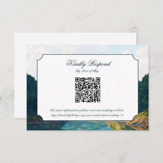 Lakeside Mountain Valley Wedding QR code RSVP Card (Voorkant / Achterkant)