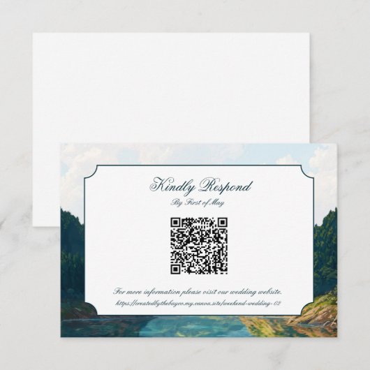 Lakeside Mountain Valley Wedding QR code RSVP Card Kaartje (Voorkant / Achterkant)