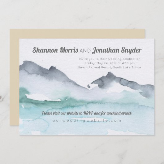 Lakeside Mountain Waterverf bruiloft uitnodiging (Voorkant / Achterkant)
