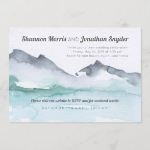 Lakeside Mountain Waterverf Wedding Invite Kaart