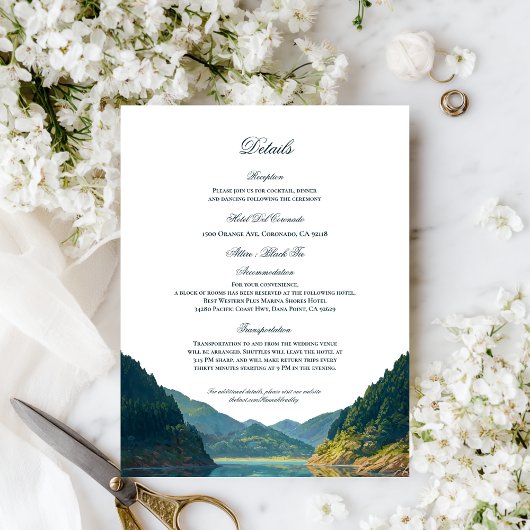 Lakeside Mountain Wedding Details Card Informatiekaartje