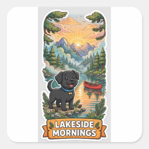 Lakeside Ochtend Sticker — Zwarte Labrador Berg