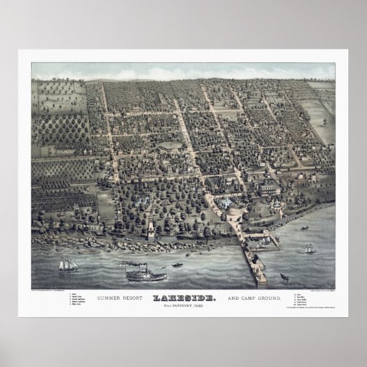 Lakeside, OH Panoramic Map - 1884 Poster (Voorkant)