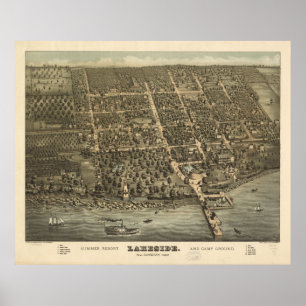 Lakeside Ohio 1884 Antiek Panoramiek Map Poster