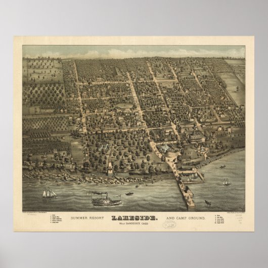 Lakeside Ohio 1884 Antiek Panoramiek Map Poster (Voorkant)