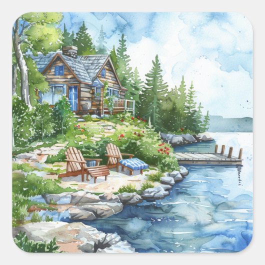 Lakeside Retreat Vierkante Sticker (Voorkant)