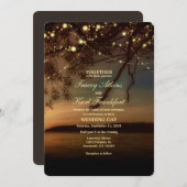 Lakeside Rustic String Lights Huwelijksuitnodiging Kaart (Voorkant / Achterkant)