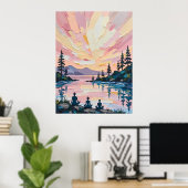 Lakeside Sunset Meditatie Poster (Thuiskantoor)