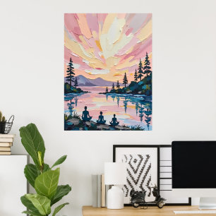 Lakeside Sunset Meditatie Poster