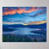 Lakeside Sunset // Oranje en Blue Sky Poster (Voorkant)