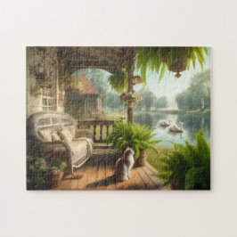 Lakeside Swans Serene Morning View Calming Gift Legpuzzel