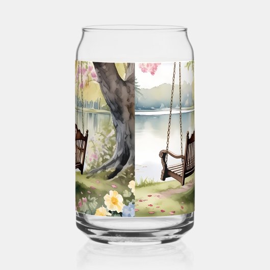 Lakeside Swing in de romantische Waterverf tuin Blikvorm Glas (Rechts)