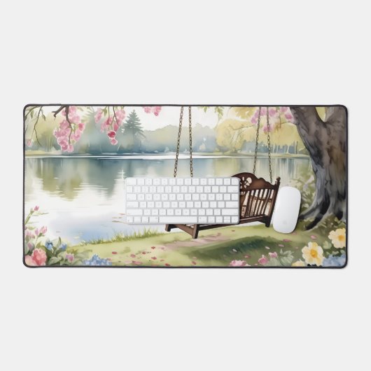 Lakeside Swing in de romantische Waterverf tuin Bureaumat (Keyboard & Muis)