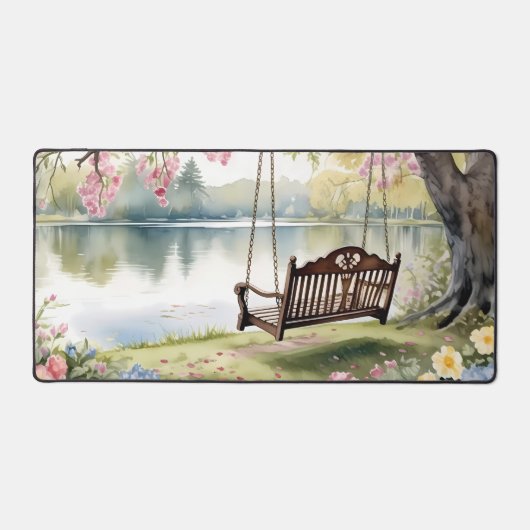 Lakeside Swing in de romantische Waterverf tuin Bureaumat (Voorkant)