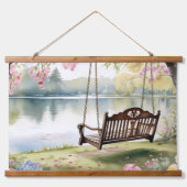 Lakeside Swing in de romantische Waterverf tuin Hangend Wandkleed (Voorkant)