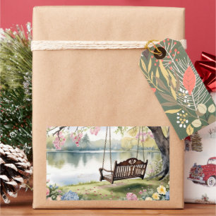 Lakeside Swing in de romantische Waterverf tuin Rechthoekige Sticker