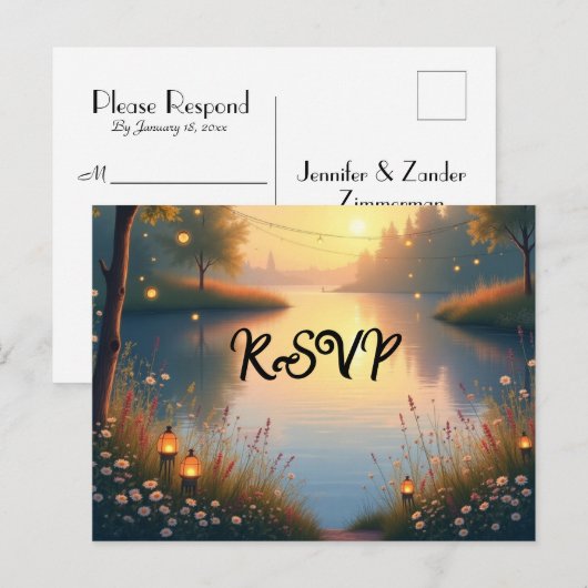 Lakeside Twilight Whispers bij het water Uitnodiging Briefkaart (Voorkant / Achterkant)
