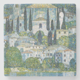 Lakeside Village Gustav Klimt Vintage Landschap Stenen Onderzetter