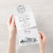 Lakeside Wedding Monogram Crest All In One Uitnodiging (Afscheurbaar)