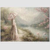 Lakeside, Zwaan, Elegante Dame, Bloemenlandschap Tissuepapier (Voorkant)