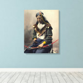 Lakota Chief Bone-Ketting Oglala Canvas Afdruk (Insitu (Houten vloer))