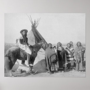 Lakota Vrouwen met zuigelingen en Man op Horseback Poster