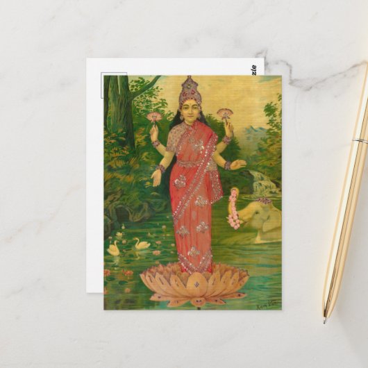 Lakshmi by Raja Ravi Varma Briefkaart (Voorkant / Achterkant in situ)