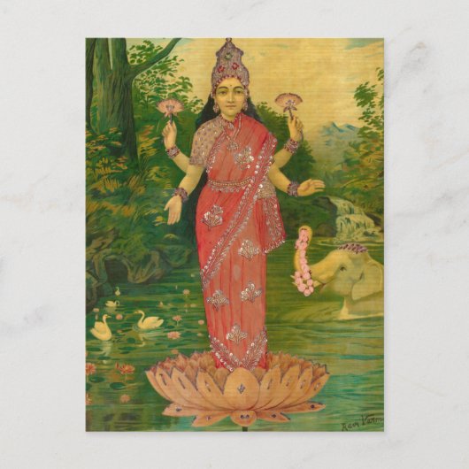 Lakshmi by Raja Ravi Varma Briefkaart (Voorkant)