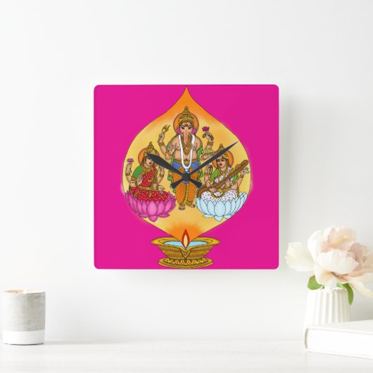 Lakshmi Ganesh Wall Clock Vierkante Klok (Huis)