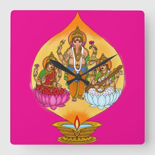 Lakshmi Ganesh Wall Clock Vierkante Klok (Voorkant)