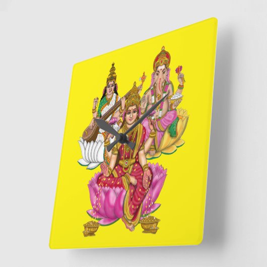 Lakshmi Ganesha Wall Clock Vierkante Klok (Hoek)