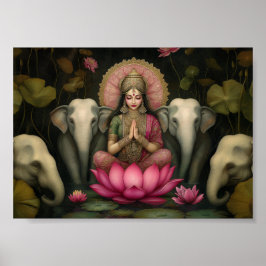 Lakshmi Goddess Art Print: Hindoe Lotus Olifanten Poster