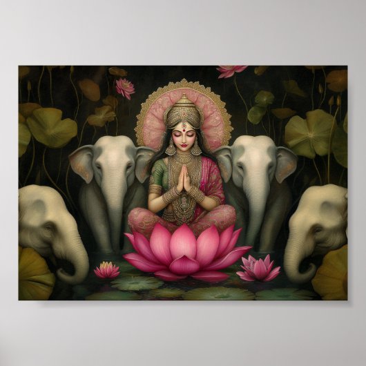 Lakshmi Goddess Art Print: Hindoe Lotus Olifanten Poster (Voorkant)
