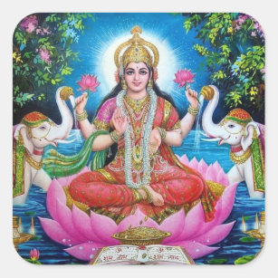 Lakshmi Goddess of Wealth, Happiness, and Beauty Vierkante Sticker