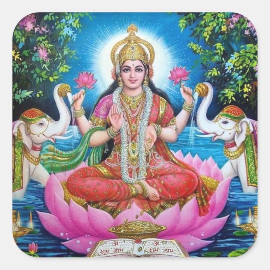 Lakshmi Godin van Rijkdom, Geluk en Schoonheid Vierkante Sticker (Voorkant)